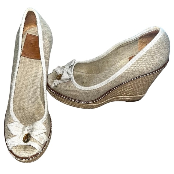 Tory Burch Jackie canvas natural peep-toe espadrille wedges - Picture 2 of 6